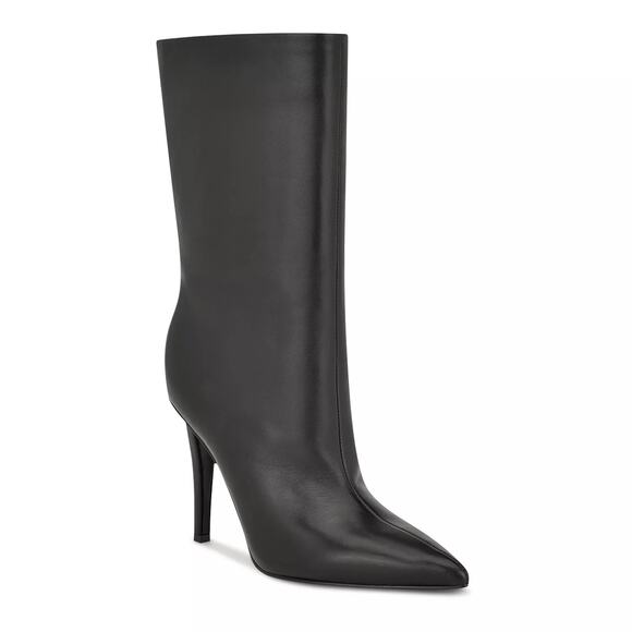 Nine West Women Frenchi Stiletto Heel Mid Calf Bootie Size US 9.5M Black Leather